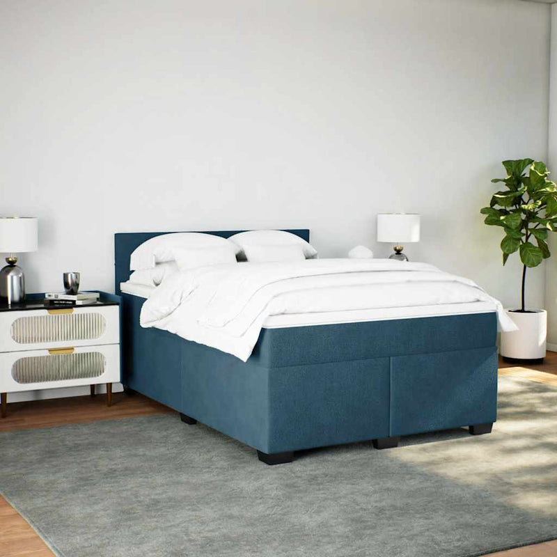 Pat box spring cu saltea, albastru, 140x190 cm, catifea