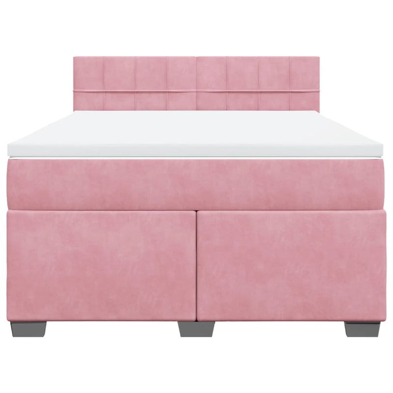 Pat box spring cu saltea, roz, 140x190 cm, catifea