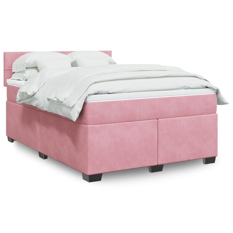 Pat box spring cu saltea, roz, 140x190 cm, catifea