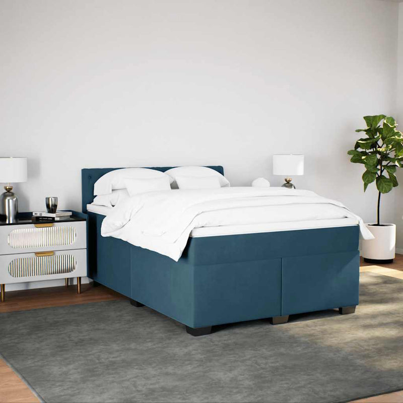 Pat box spring cu saltea, albastru, 140x190 cm, catifea