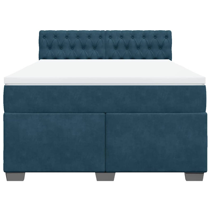 Pat box spring cu saltea, albastru, 140x190 cm, catifea