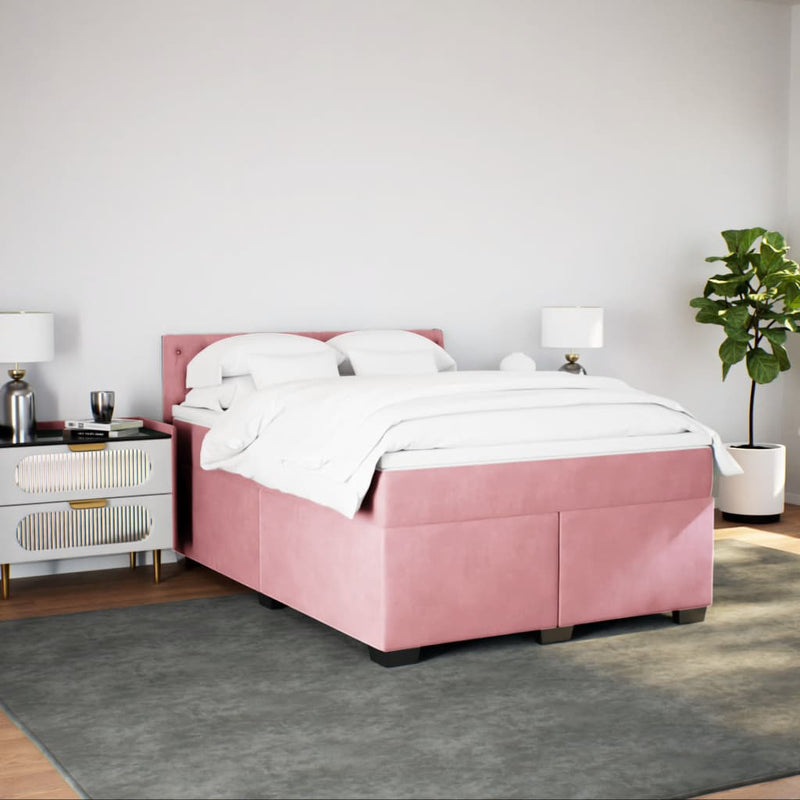 Pat box spring cu saltea, roz, 140x190 cm, catifea