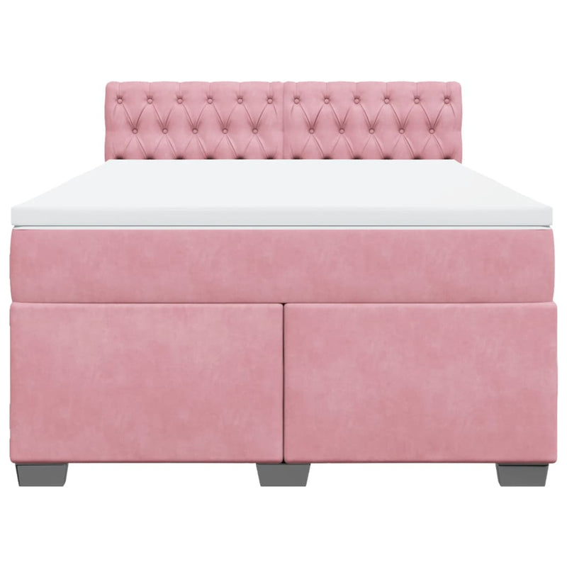 Pat box spring cu saltea, roz, 140x190 cm, catifea