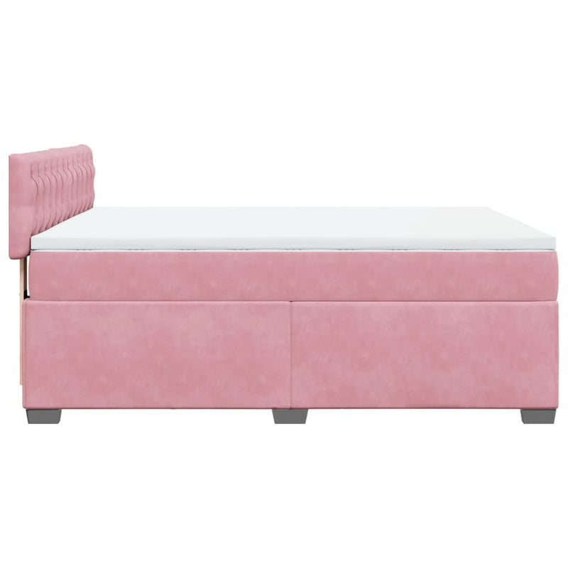 Pat box spring cu saltea, roz, 140x190 cm, catifea