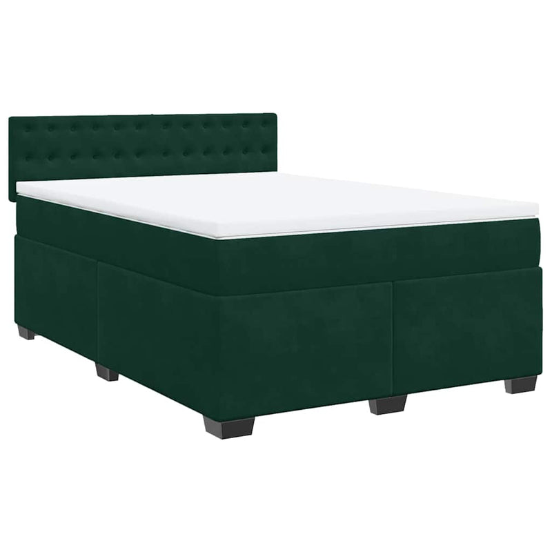 Pat box spring cu saltea, verde închis, 140x190 cm, catifea