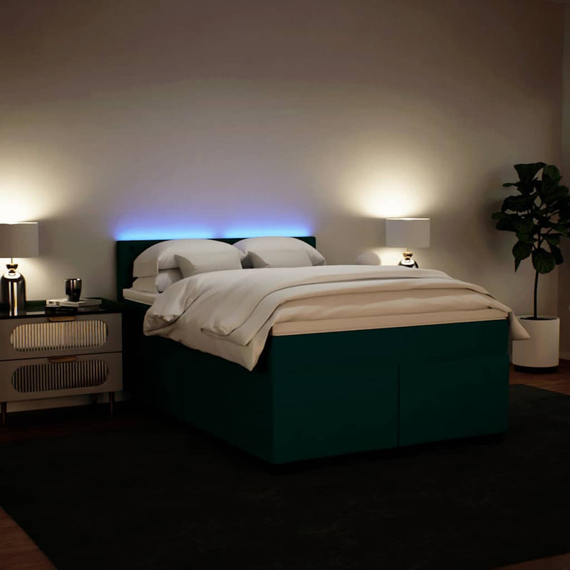 Pat box spring cu saltea, verde închis, 140x190 cm, catifea