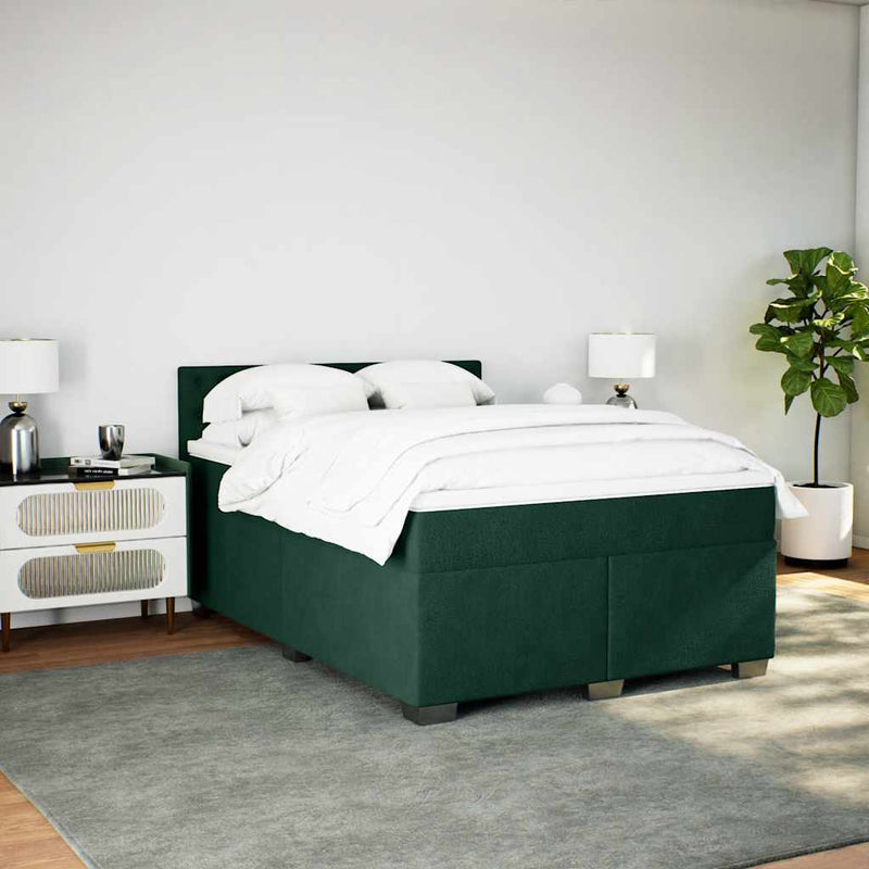 Pat box spring cu saltea, verde închis, 140x190 cm, catifea