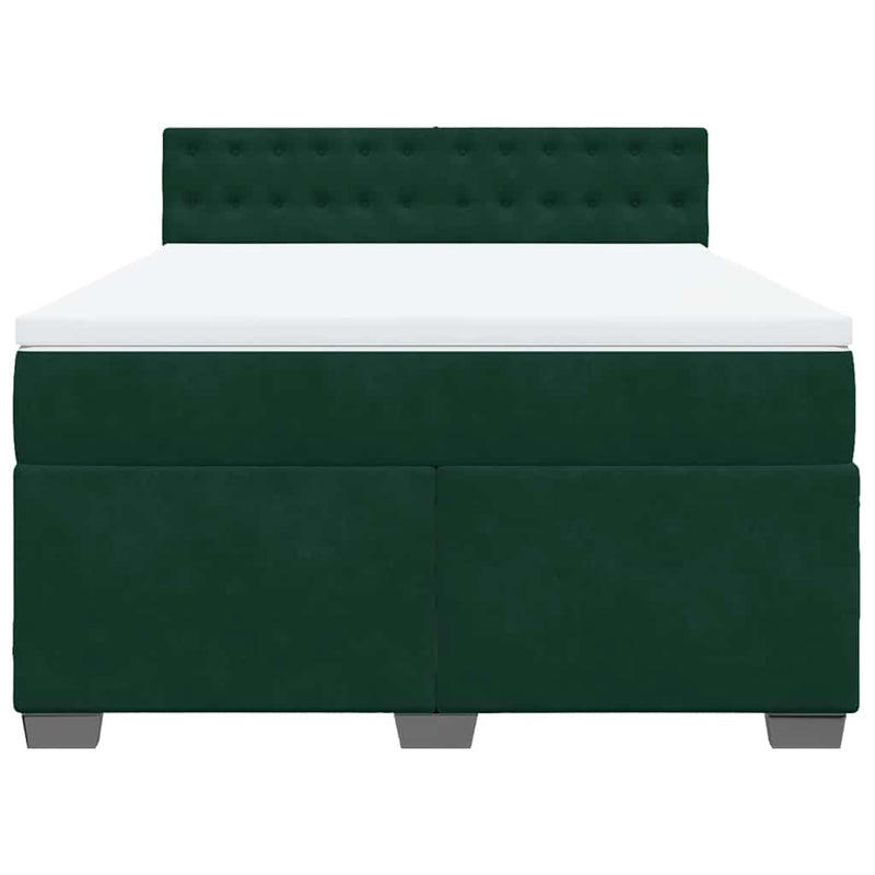 Pat box spring cu saltea, verde închis, 140x190 cm, catifea