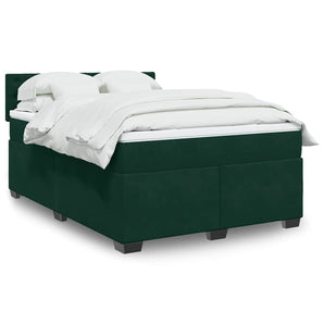 Pat box spring cu saltea, verde închis, 140x190 cm, catifea