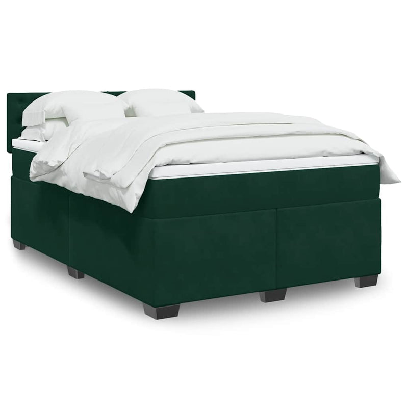 Pat box spring cu saltea, verde închis, 140x190 cm, catifea