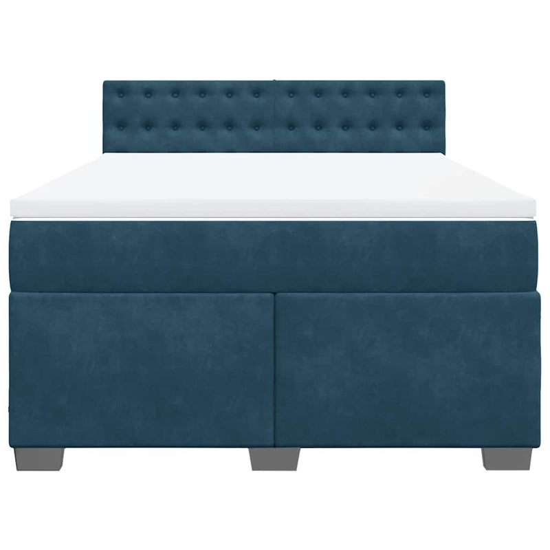 Pat box spring cu saltea, albastru, 140x190 cm, catifea