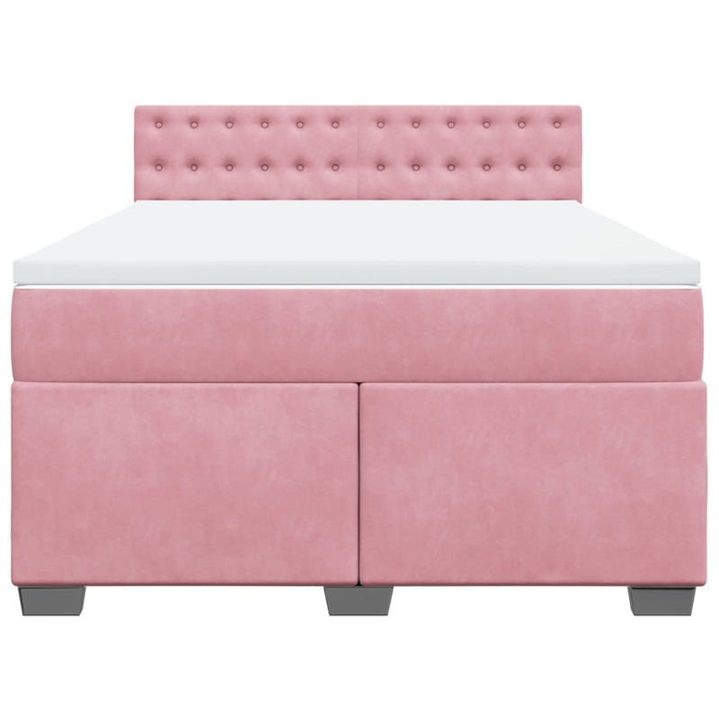 Pat box spring cu saltea, roz, 140x190 cm, catifea