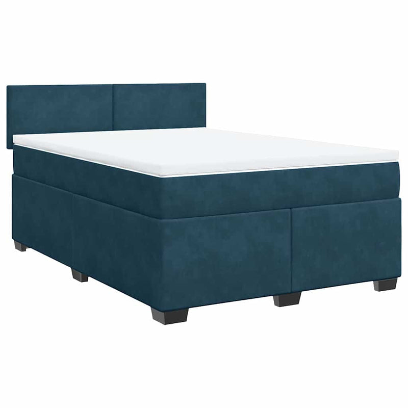 Pat box spring cu saltea, albastru, 140x200 cm, catifea