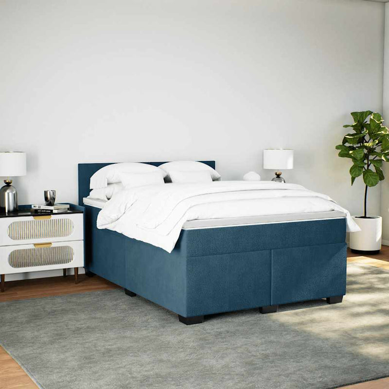 Pat box spring cu saltea, albastru, 140x200 cm, catifea
