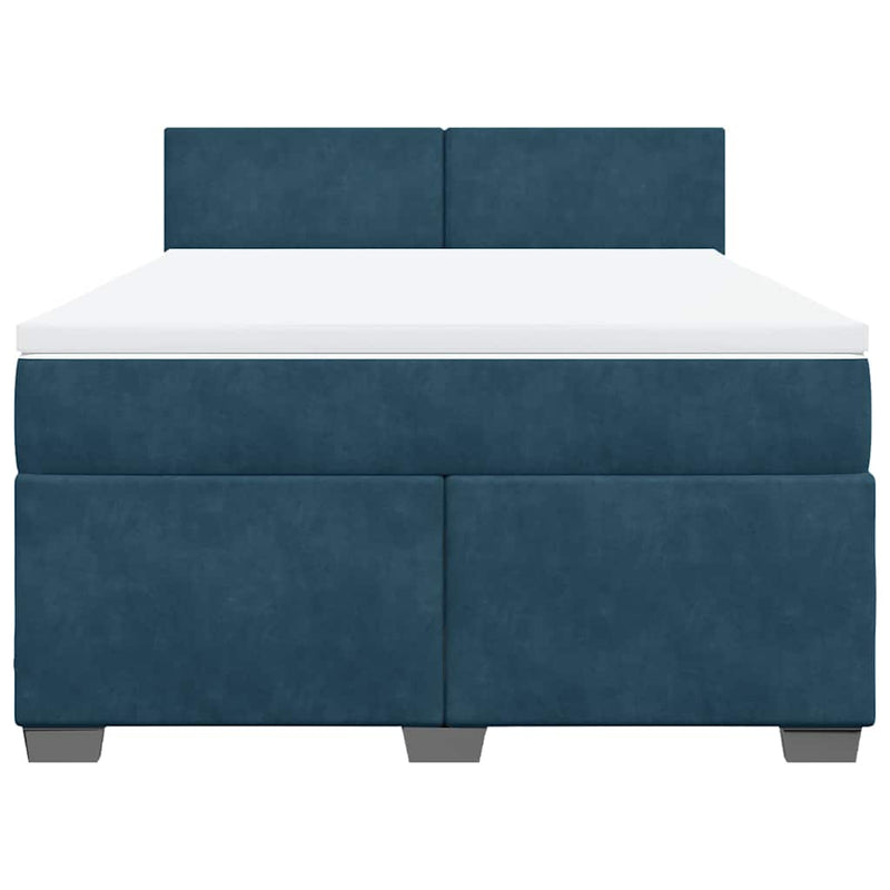 Pat box spring cu saltea, albastru, 140x200 cm, catifea