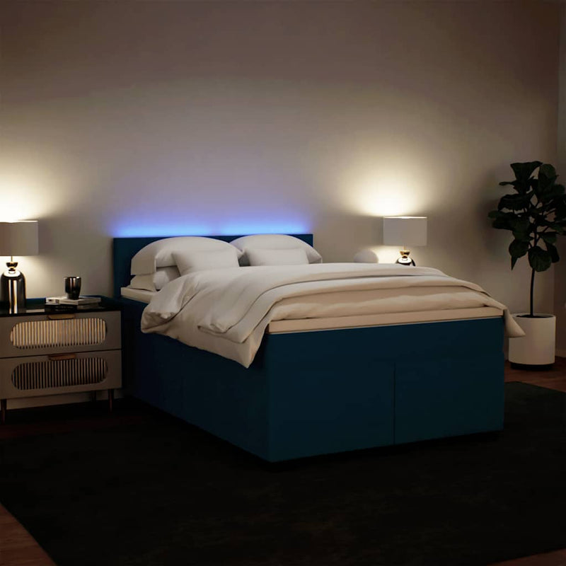 Pat box spring cu saltea, albastru, 140x200 cm, catifea