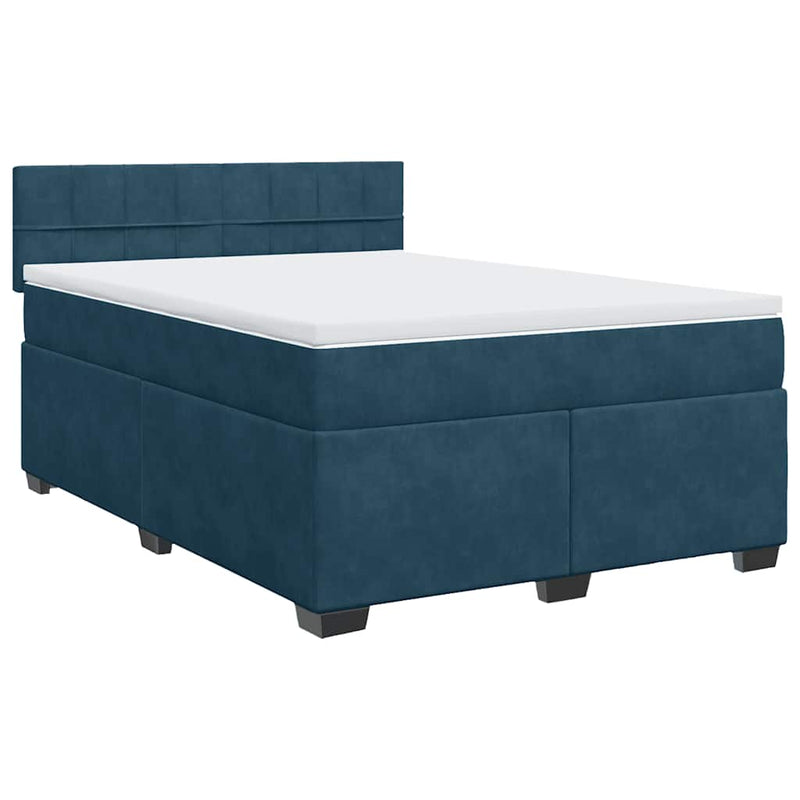 Pat box spring cu saltea, albastru, 140x200 cm, catifea