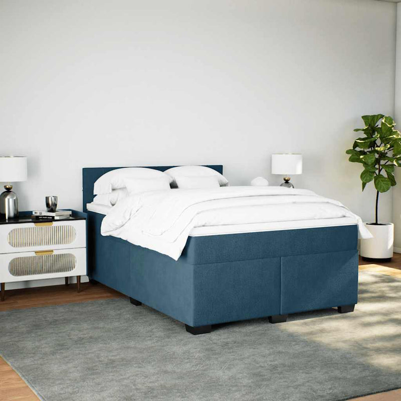 Pat box spring cu saltea, albastru, 140x200 cm, catifea