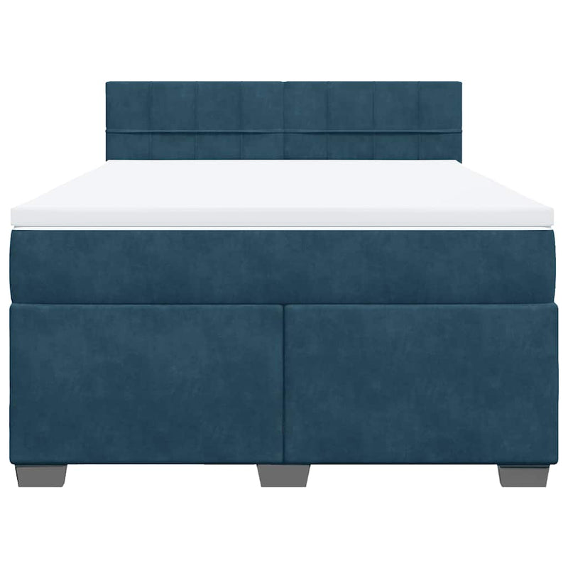 Pat box spring cu saltea, albastru, 140x200 cm, catifea