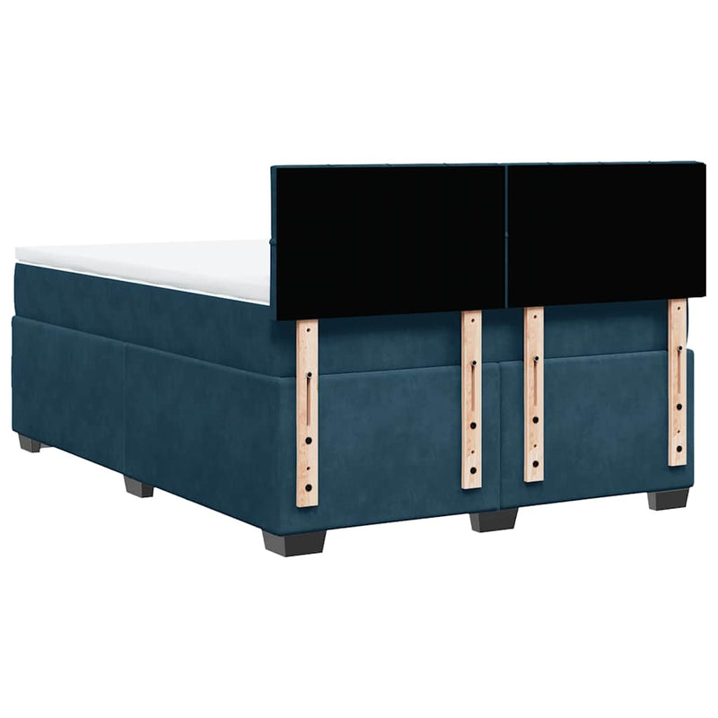 Pat box spring cu saltea, albastru, 140x200 cm, catifea