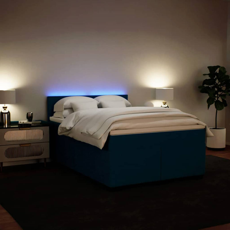 Pat box spring cu saltea, albastru, 140x200 cm, catifea