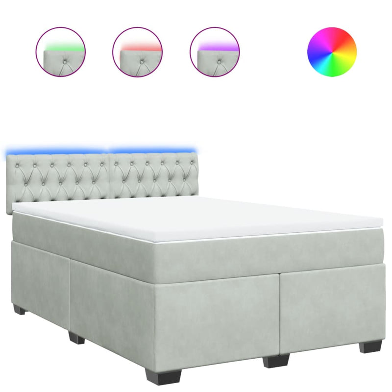 Pat box spring cu saltea, gri deschis, 140x200 cm, catifea