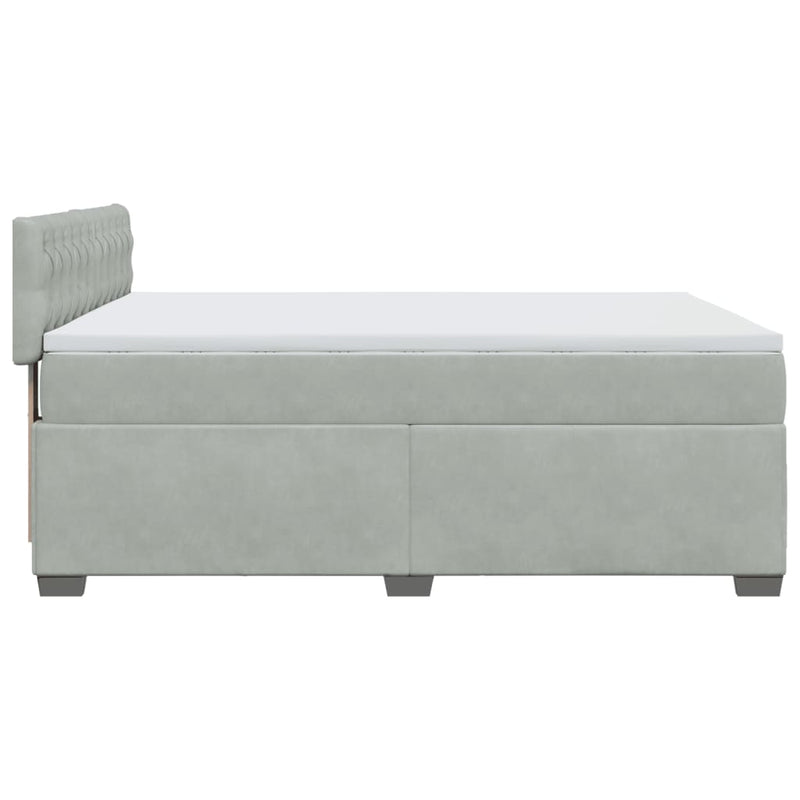 Pat box spring cu saltea, gri deschis, 140x200 cm, catifea