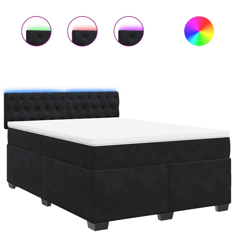 Pat box spring cu saltea, negru, 140x200 cm, catifea