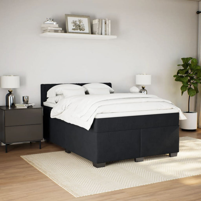 Pat box spring cu saltea, negru, 140x200 cm, catifea