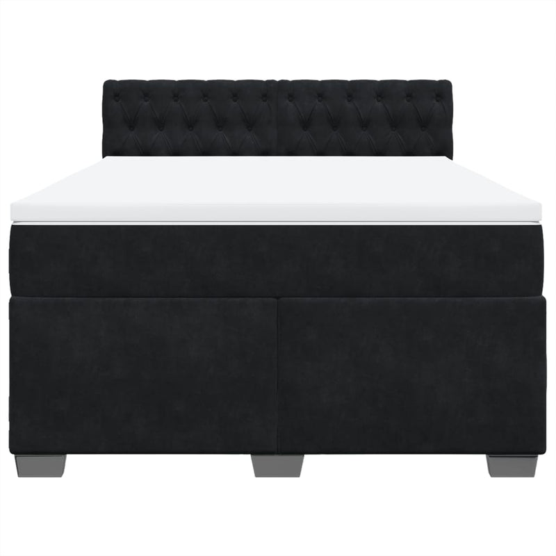 Pat box spring cu saltea, negru, 140x200 cm, catifea