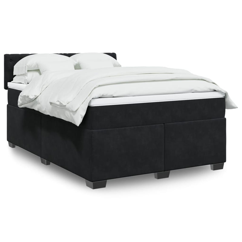 Pat box spring cu saltea, negru, 140x200 cm, catifea