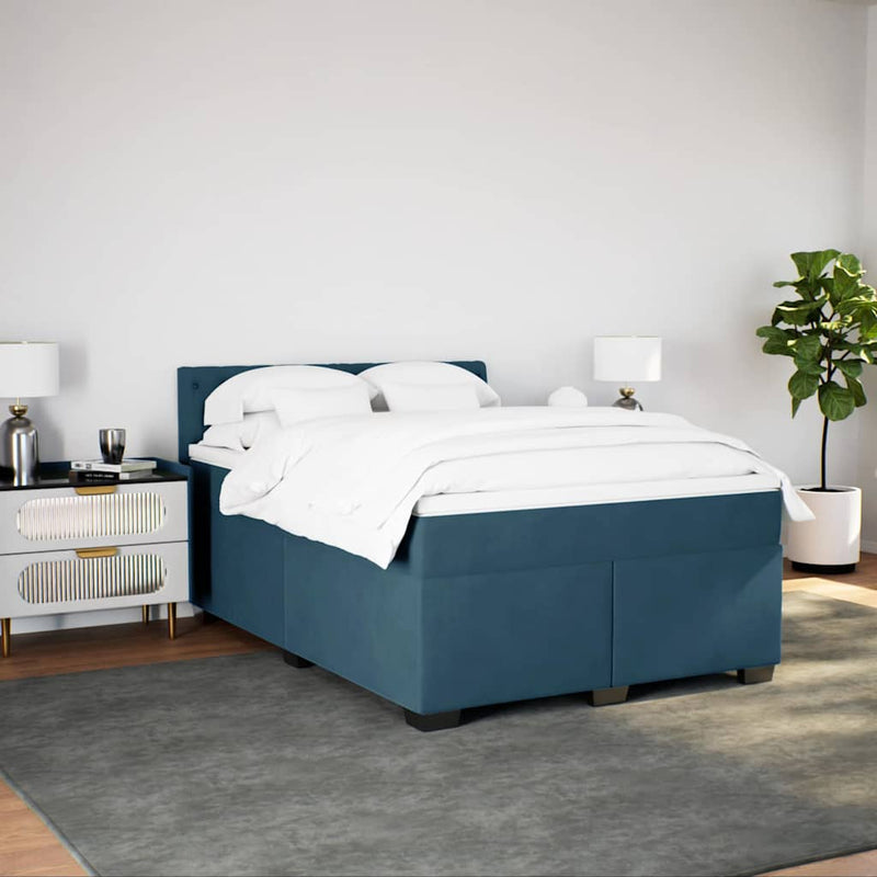Pat box spring cu saltea, albastru, 140x200 cm, catifea