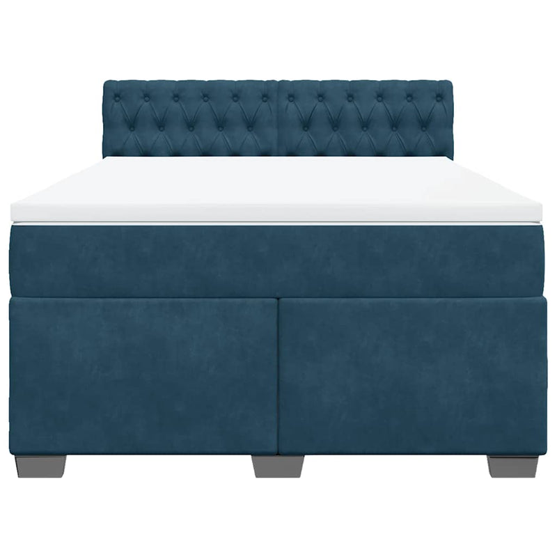 Pat box spring cu saltea, albastru, 140x200 cm, catifea