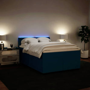 Pat box spring cu saltea, albastru, 140x200 cm, catifea
