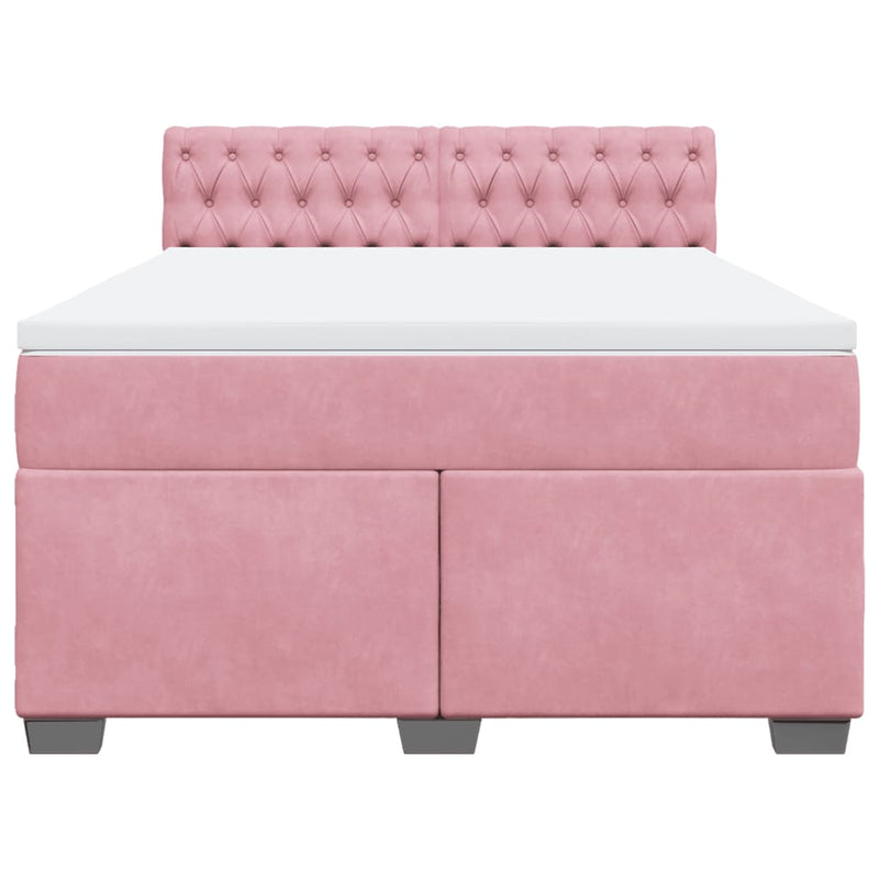 Pat box spring cu saltea, roz, 140x200 cm, catifea