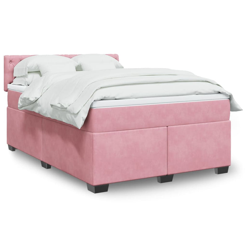 Pat box spring cu saltea, roz, 140x200 cm, catifea