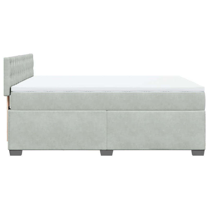 Pat box spring cu saltea, gri deschis, 140x200 cm, catifea