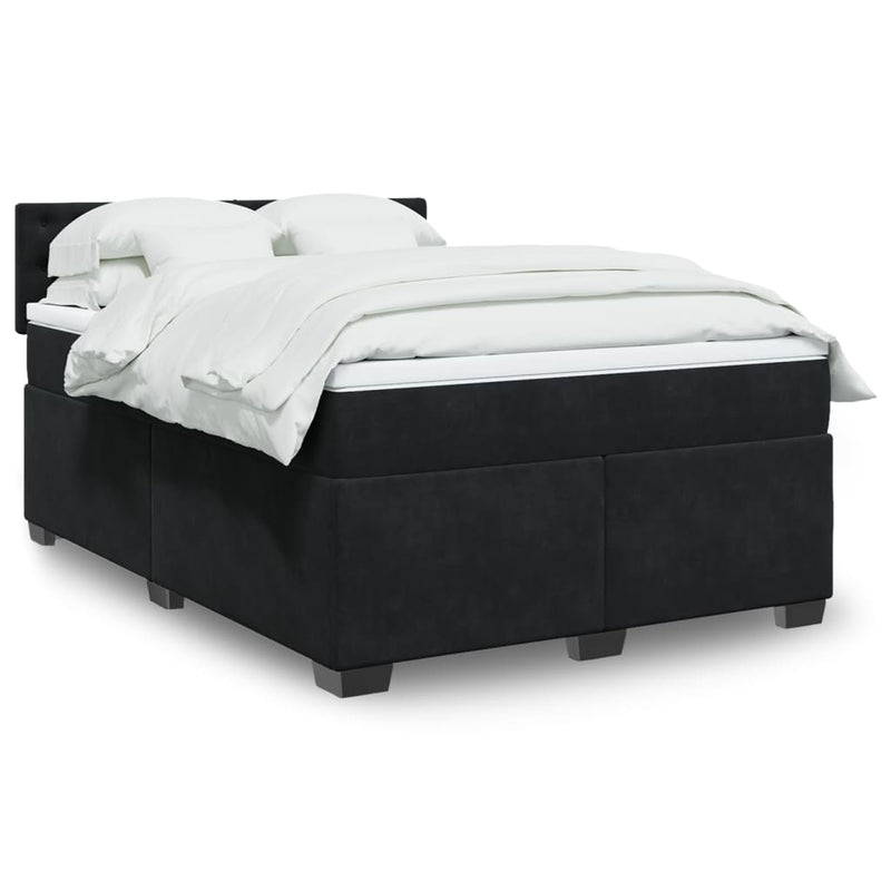 Pat box spring cu saltea, negru, 140x200 cm, catifea