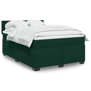Pat box spring cu saltea, verde închis, 140x200 cm, catifea