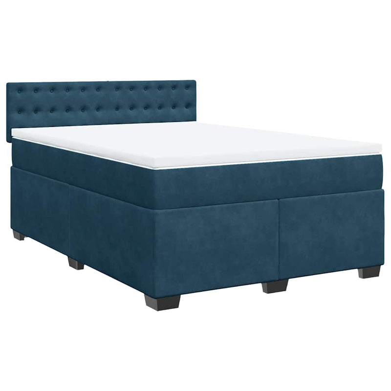 Pat box spring cu saltea, albastru, 140x200 cm, catifea