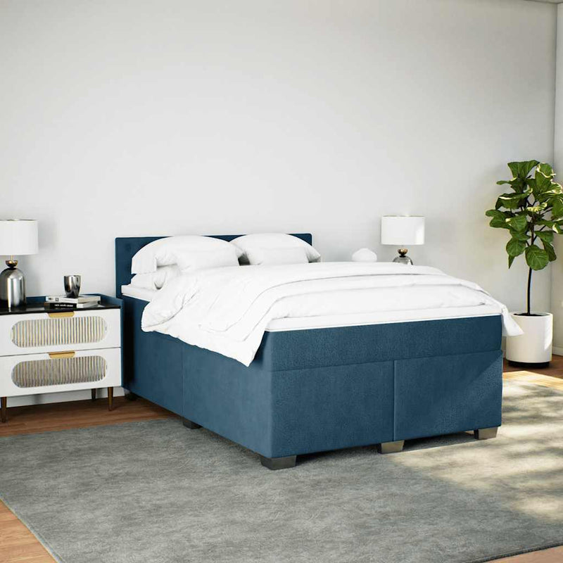 Pat box spring cu saltea, albastru, 140x200 cm, catifea