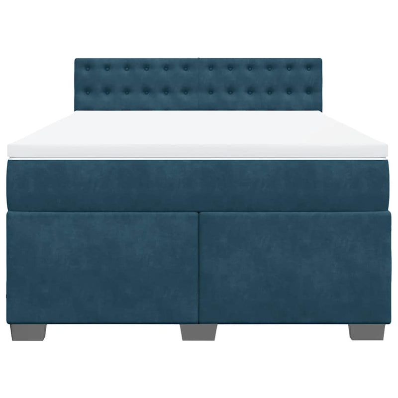 Pat box spring cu saltea, albastru, 140x200 cm, catifea