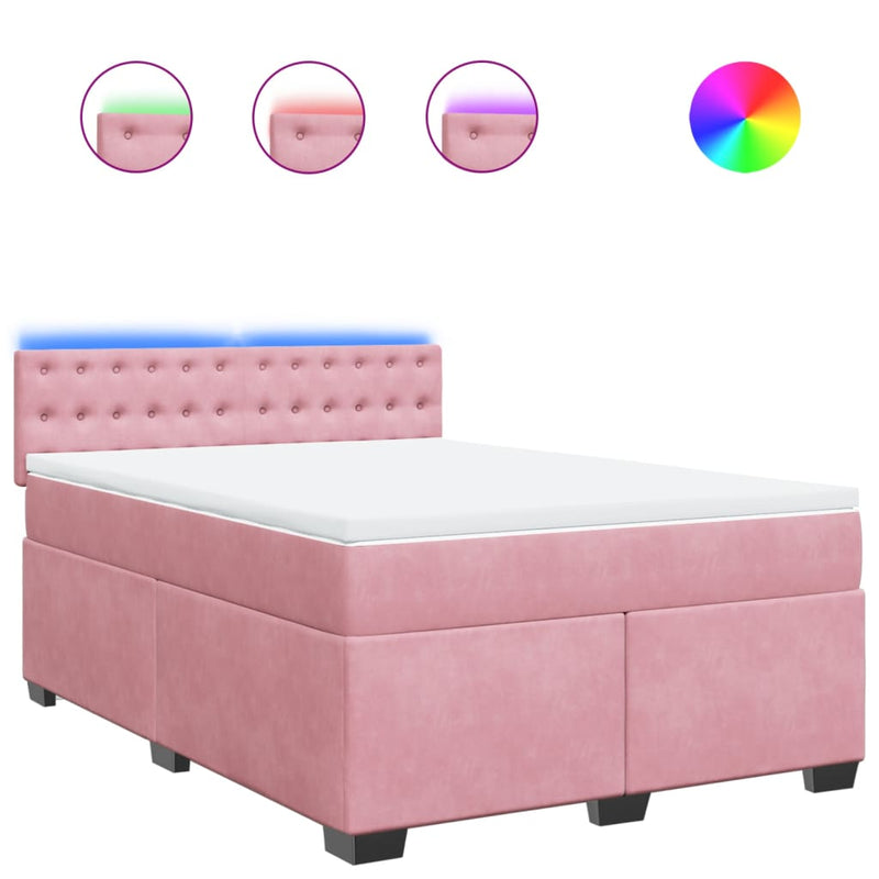 Pat box spring cu saltea, roz, 140x200 cm, catifea