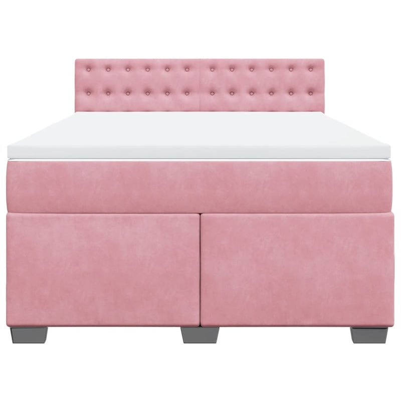 Pat box spring cu saltea, roz, 140x200 cm, catifea