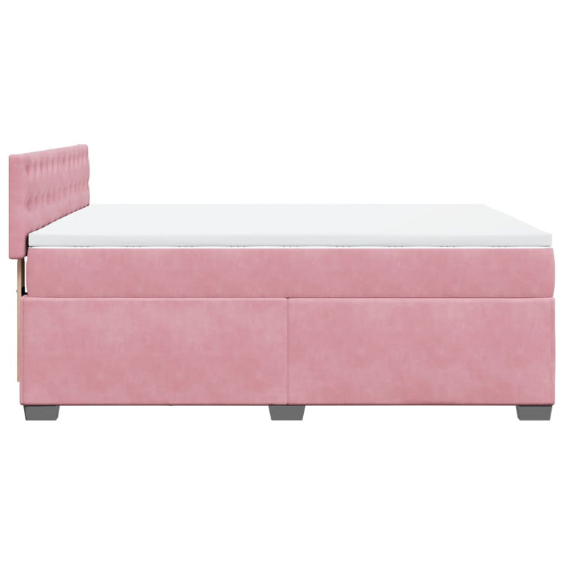 Pat box spring cu saltea, roz, 140x200 cm, catifea