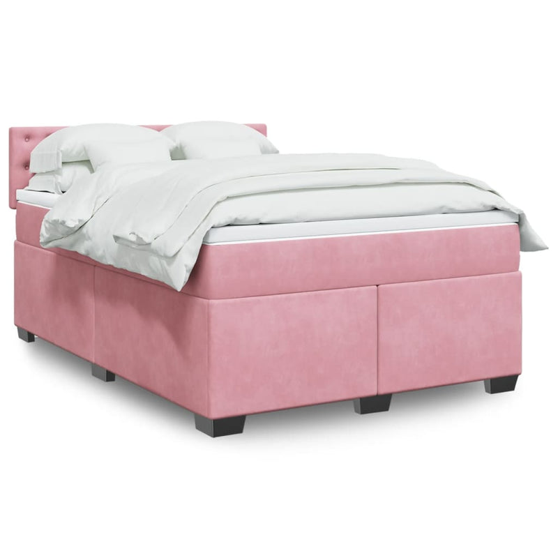 Pat box spring cu saltea, roz, 140x200 cm, catifea