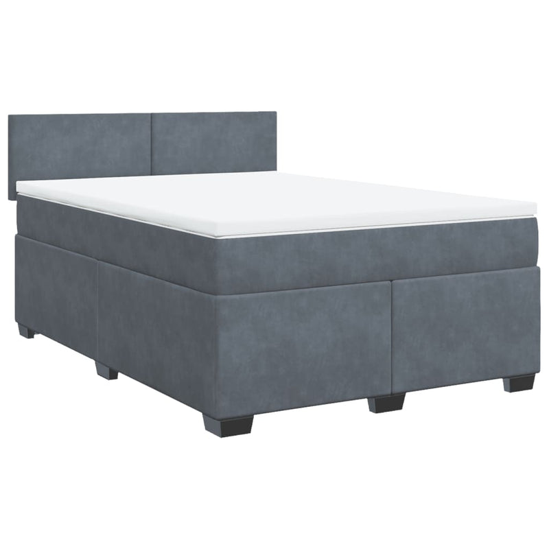 Pat box spring cu saltea, gri închis, 160x200 cm, catifea