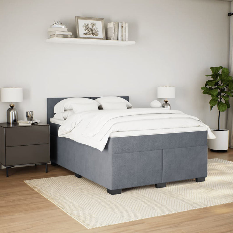 Pat box spring cu saltea, gri închis, 160x200 cm, catifea
