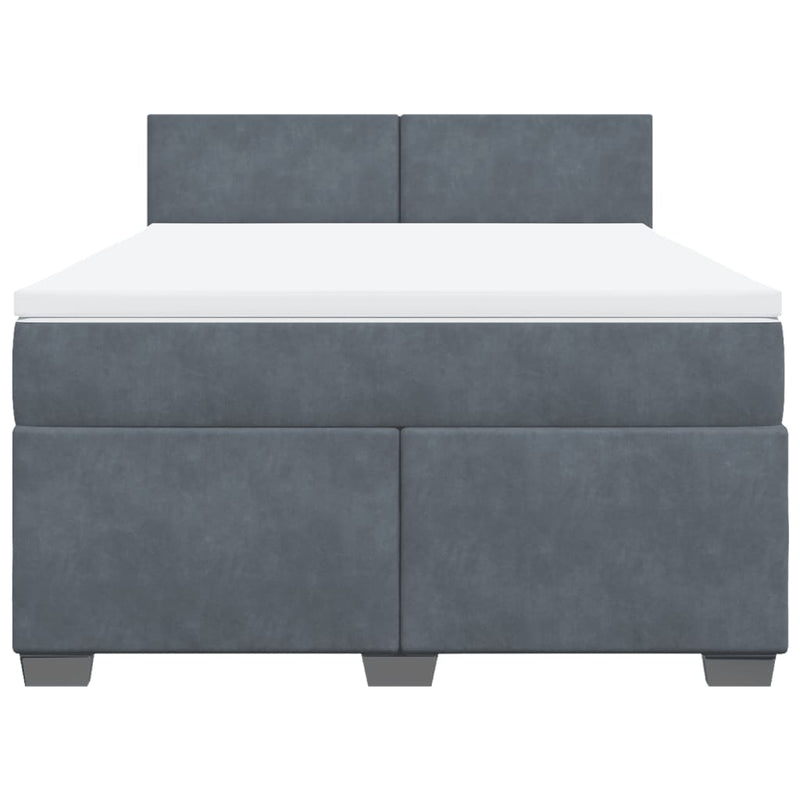 Pat box spring cu saltea, gri închis, 160x200 cm, catifea