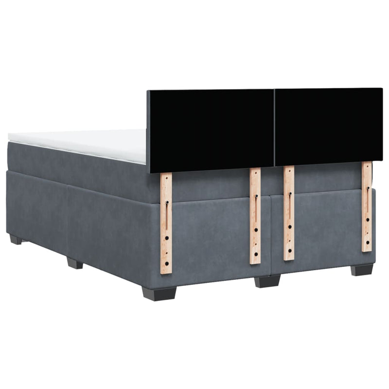 Pat box spring cu saltea, gri închis, 160x200 cm, catifea